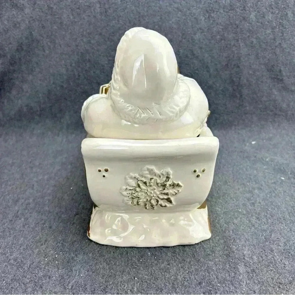 White & Gold Trim Ceramic Santa in Sleigh Cookie Jar World Bazaar's Inc. Xmas - Picture 5 of 10